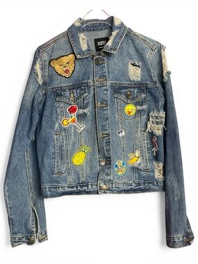 Upcycle  Distressed Denim Jacket with custom Patches